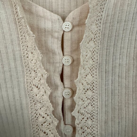 NWT, Free People Third Date Top, Crocheted Hem, Almond / Off-white Color, L - Picture 6 of 14